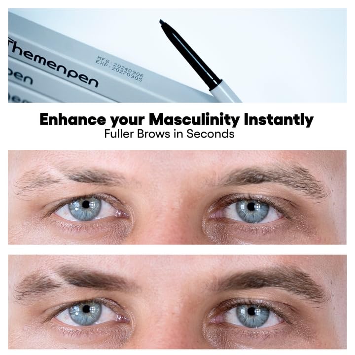 The Men Pen - Waterproof Eyebrow Pen | Beard Filler for Men | Microblading Eyebrow Pen | Hair Filler | Anti-Smudge | Mustache, Beard & Eyebrow Filler | Black